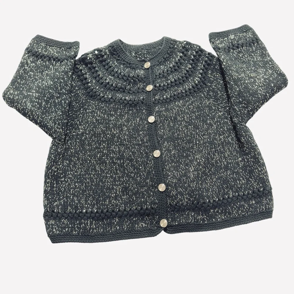 Vintage Black Metallic Knit Cardigan Sweater Button Front Long Sleeve - Picture 6 of 10